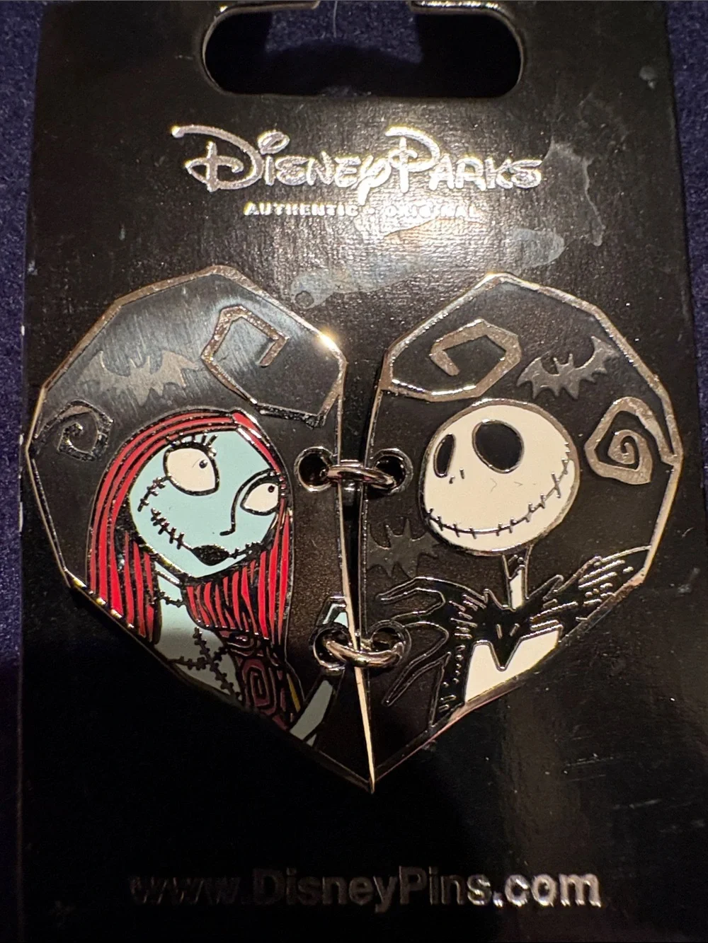 Disney Jack & Sally Heart Enamel Pin - Black, Red, Teal